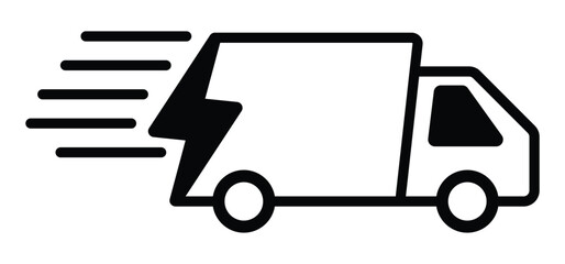 Fast shipping delivery truck. express delivery van line art transparent vector icon for transportation apps and websites. - obrazy, fototapety, plakaty