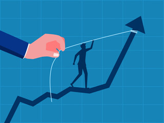 Growth planning. Businessman standing in helping hand pulling increasing graph