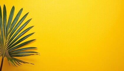 Fototapeta na wymiar Colorful summer background with copy space. Bright yellow illustration of tropical palm branch