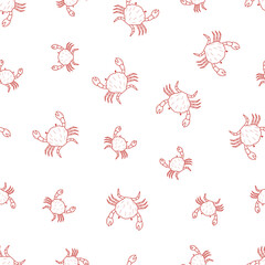 Lobsters and crabs doodle style seamless pattern. Vector illustration of river and marine life. Background delicacies seafood. - 768661315