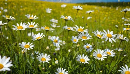 Fototapeta premium Daisies On Field Abstract Spring Landscape background