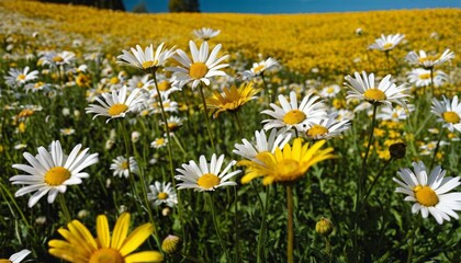 Daisies On Field Abstract Spring Landscape background