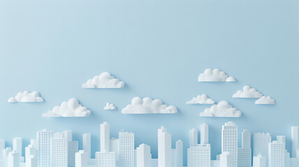 Paper art of cityscape with skyscrapers and clouds. Vector illustration. AI. - obrazy, fototapety, plakaty
