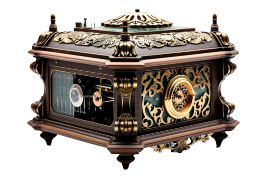 Temporal Keeper: Clock Resting on Table. On a White or Clear Surface PNG Transparent Background.