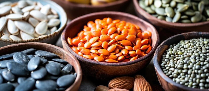Rich in Zn, natural vegetarian foods with zinc, fiber, vitamins: pumpkin seeds, beans, almonds, pine nuts. Useful zinc sources.
