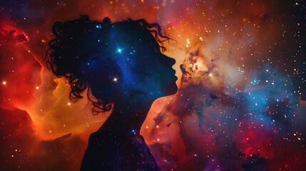Silhouette of a woman on a background of space, the concept of esotericism - Powered by Adobe