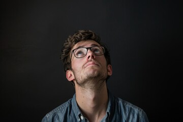 Fototapeta premium portrait of a man with glasses looking up