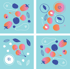 Fruits and vegetables abstract vector. Banner with vegetables, berries and fruits for social media, advertising, logo or menu.
