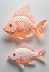 Amazing beautiful fish cut out of paper, simple background, kirigami style