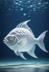 Amazing beautiful fish cut out of paper, simple background, kirigami style