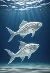 Amazing beautiful fish cut out of paper, simple background, kirigami style