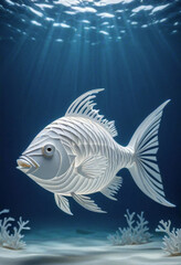 Amazing beautiful fish cut out of paper, simple background, kirigami style