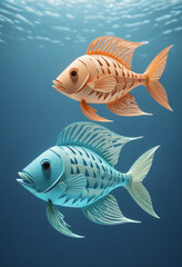 Amazing beautiful fish cut out of paper, simple background, kirigami style