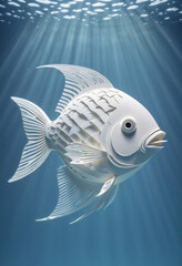 Amazing beautiful fish cut out of paper, simple background, kirigami style