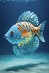 Amazing beautiful fish cut out of paper, simple background, kirigami style