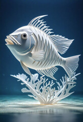 Amazing beautiful fish cut out of paper, simple background, kirigami style