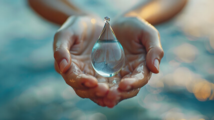 Hands delicately holding a pristine water drop, symbolizing the importance of clean water and participation in world water day initiatives.