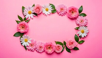 Fototapeta na wymiar Happy Women's Day decoration concept made from flowers on pink pastel background