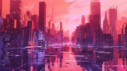 Poster pop art of a futuristic city. digital art illustration. generative AI. © Pavithiran