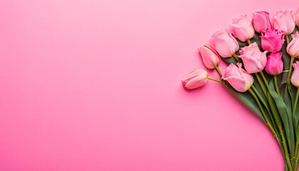 Happy Women's Day decoration concept made from flowers on pink pastel background