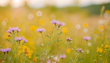 Nature background with wild flowers blur pastel background.