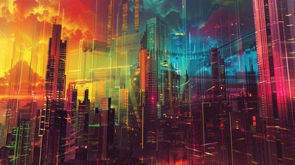 Foto auf Glas pop art of a futuristic city. digital art illustration. generative AI. © Pavithiran