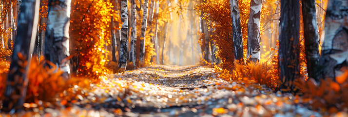 Autumn Path Through the Park: Vibrant Fall Foliage Creating a Picturesque Landscape, Seasonal Change