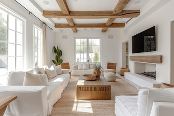 Tranquil living room design featuring organic textures and soft natural light