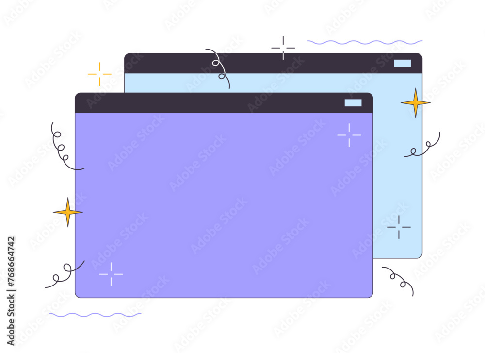 Poster open web site windows 2d linear cartoon objects. internet technology. searching information isolated