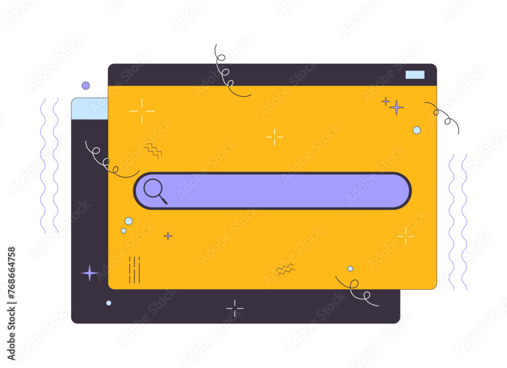 Poster search bar on website window 2d linear cartoon object. browser with access to digital data isolated 