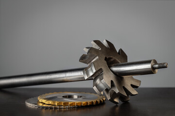A milling cutter on a metal rod.Studio shot, close-up.