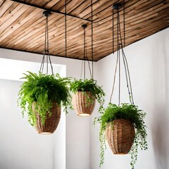 plant in a pot hanging with ceiling