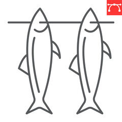 Smoked fish line icon, seafood and fish, salted dry fish vector icon, vector graphics, editable stroke outline sign, eps 10.