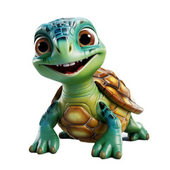 Fototapeta premium Cute 3D design turtle cartoon character with smiling facial expression isolated on transparent background, generative ai