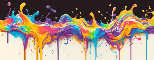 Photo sur Plexiglas Papillons en grunge Colorful paint, vibrant colors splashed, paint dripping on canvas, abstract background 