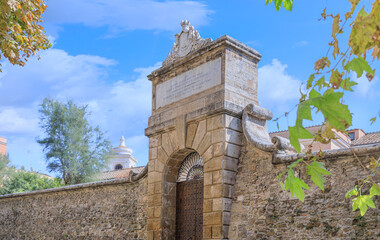  Urban view of Civitavecchia, Italy: portal of the 16th century designed by the military architect Antonio da Sangallo.
