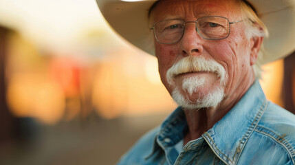 Portrait of an adult man in a cowboy hat. Horse breeder