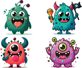 set of cute cartoon monsters illustration,monster vector