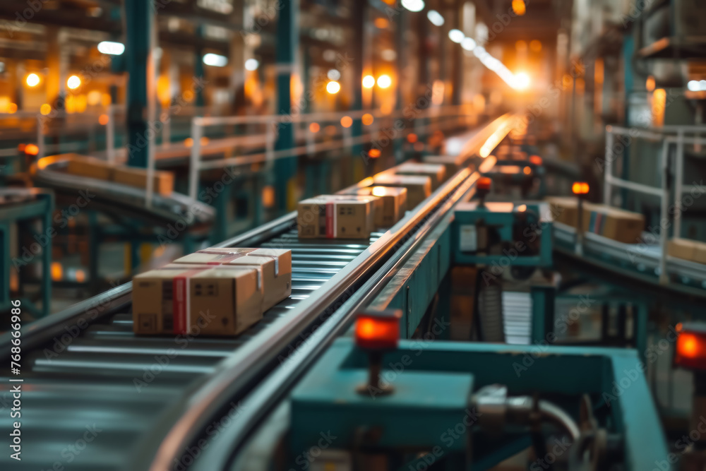 Aufkleber conveyor belt in a modern factory, showcasing efficiency in industrial automation and logistics