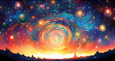 Foto op Plexiglas Hand drawn cartoon beautiful abstract artistic spiral night sky illustration   © 俊后生