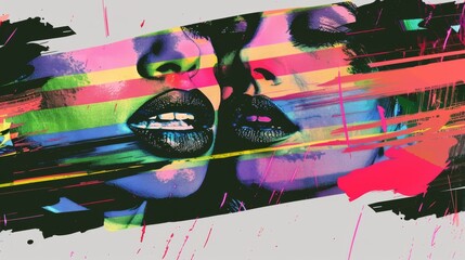 LGBT pride two girls kiss, Y2k art for t-shirts and clothes, lips kiss collage with a negative photocopy effect. Rough brutal elements for 90s vintage design. Ai Generation