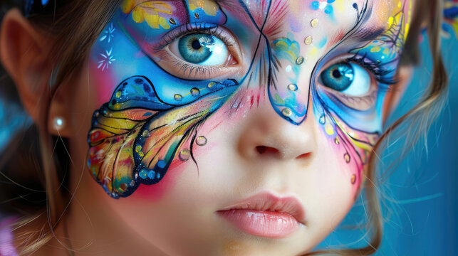 Portrait of funny girl with face painting. Face painting for children