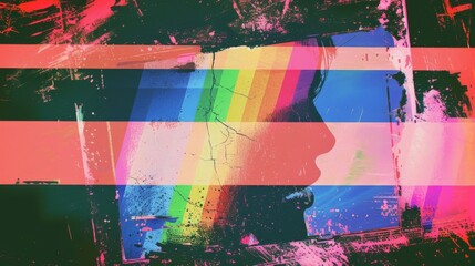 LGBT pride girls, Y2k art for t-shirts and clothes, collage with a negative photocopy effect. Rough brutal elements for 90s vintage design. Ai Generation