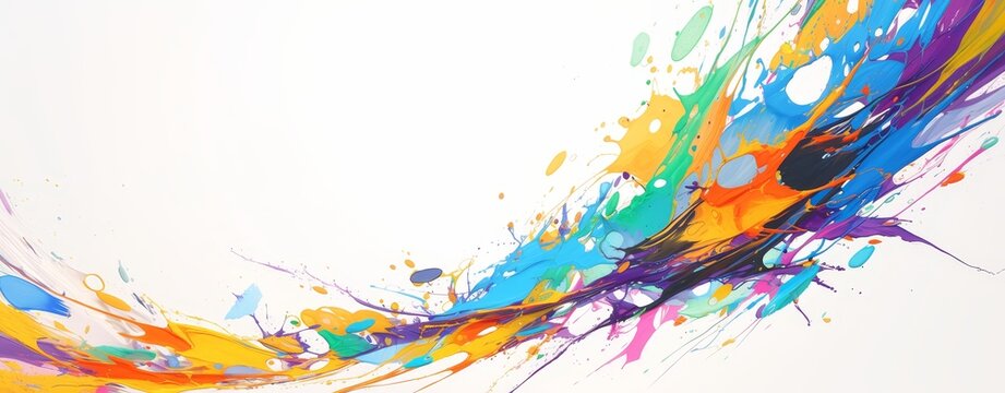 Colorful paint splashes the background. An abstract colorful paint splash on a white canvas