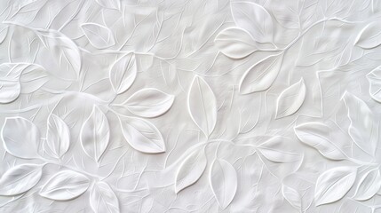 Fototapeta premium a white paper texture background adorned with an embossed leaf pattern, creating an elegant and natural backdrop for artistic compositions or design projects. SEAMLESS PATTERN