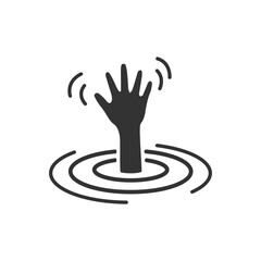 Hand sinking in water or drowning victim icon, help button concept isolated vector illustration.