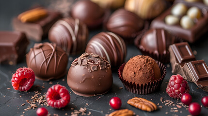 Delicious chocolate dessert with cocoa and berries