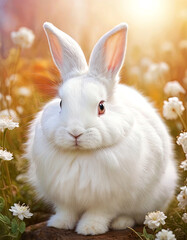 Fototapeta premium Easter bunny with flowers, 