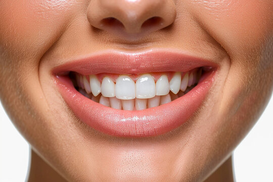 Close up of a happy woman's mouth with healthy teeth