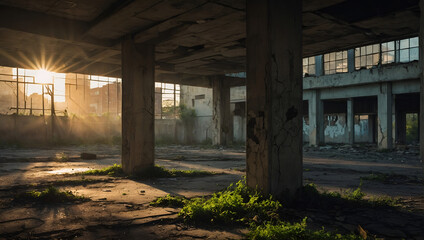 Fototapeta na wymiar Eerie Abandoned Factory Building, Urban Exploration Photography